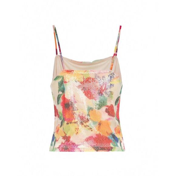 NEW THEO THE LABEL theia orchid printed sequin tank top in mandarine flower - Picture 6 of 6
